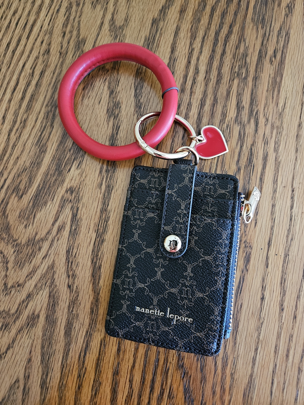 Nanette Lepore Black Logo Card Case with Red Bangle Keyring